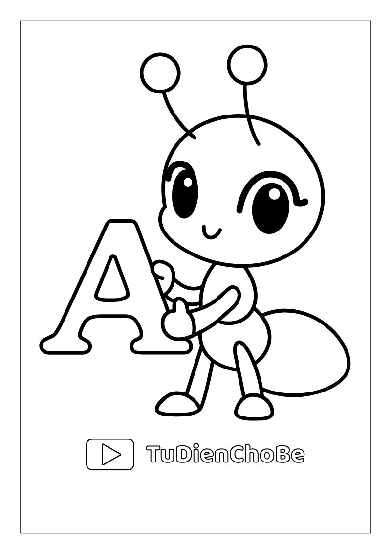 Tranh tô màu con kiến dễ thương cho bé, hình con kiến ngộ nghĩnh rõ nét miễn phí tải về