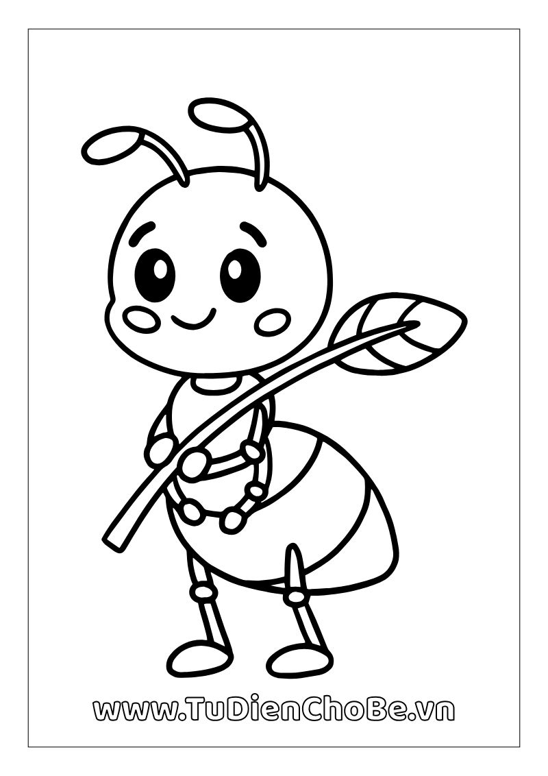 Tranh tô màu con kiến dễ thương cho bé, hình con kiến ngộ nghĩnh rõ nét miễn phí tải về