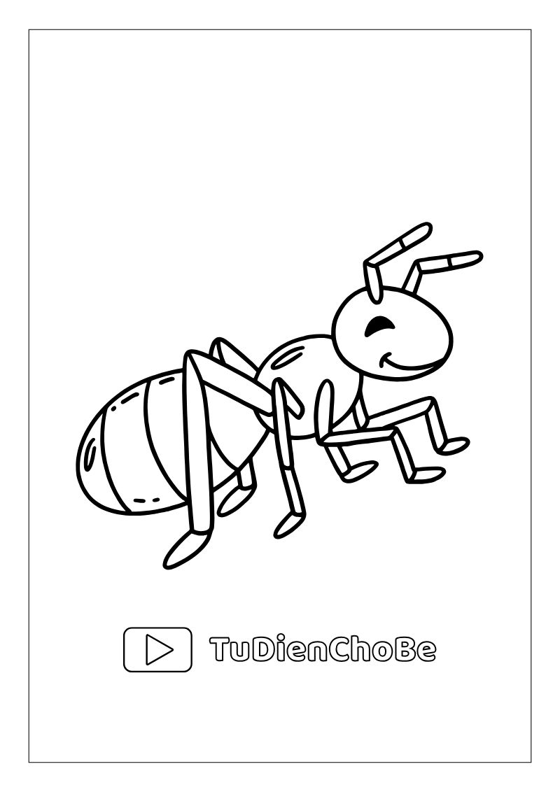 Tranh tô màu con kiến dễ thương cho bé, hình con kiến ngộ nghĩnh rõ nét miễn phí tải về