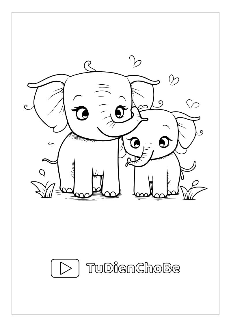 Tranh tô màu con voi miễn phí cho bé, hình voi ngộ nghĩnh dễ thương tải về