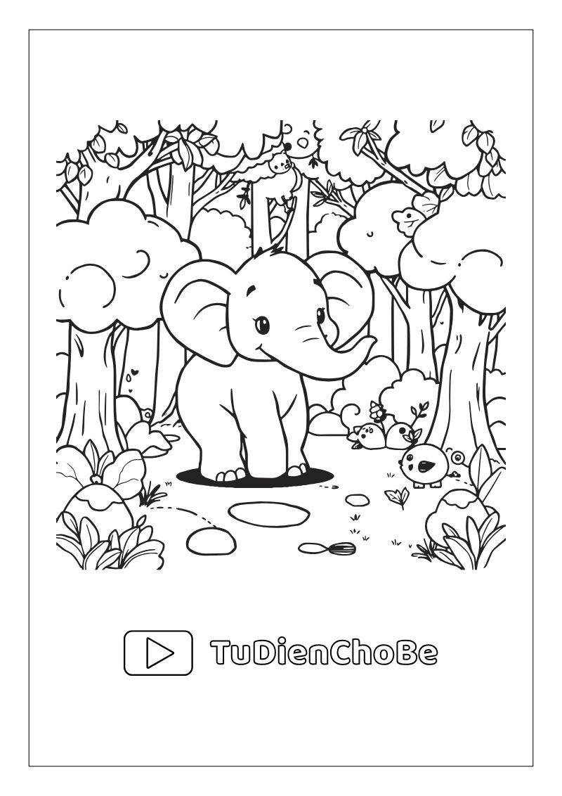 Tranh tô màu con voi miễn phí cho bé, hình voi ngộ nghĩnh dễ thương tải về