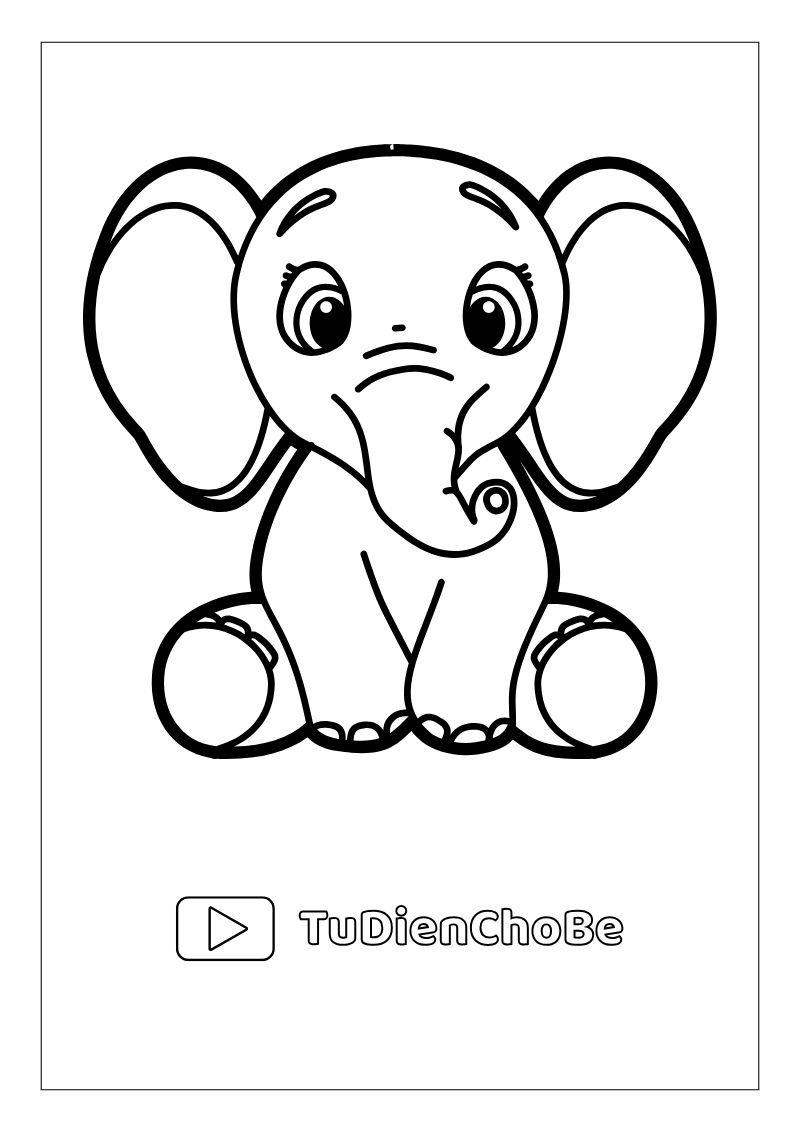 Tranh tô màu con voi miễn phí cho bé, hình voi ngộ nghĩnh dễ thương tải về