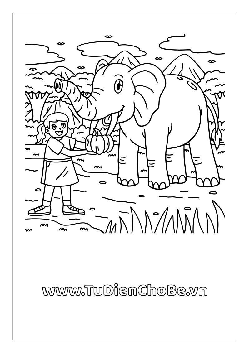 Tranh tô màu con voi miễn phí cho bé, hình voi ngộ nghĩnh dễ thương tải về