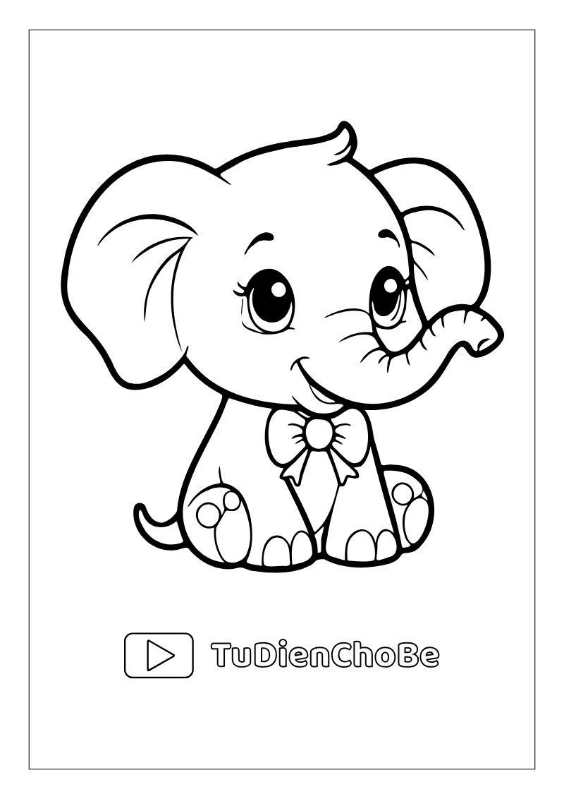 Tranh tô màu con voi miễn phí cho bé, hình voi ngộ nghĩnh dễ thương tải về