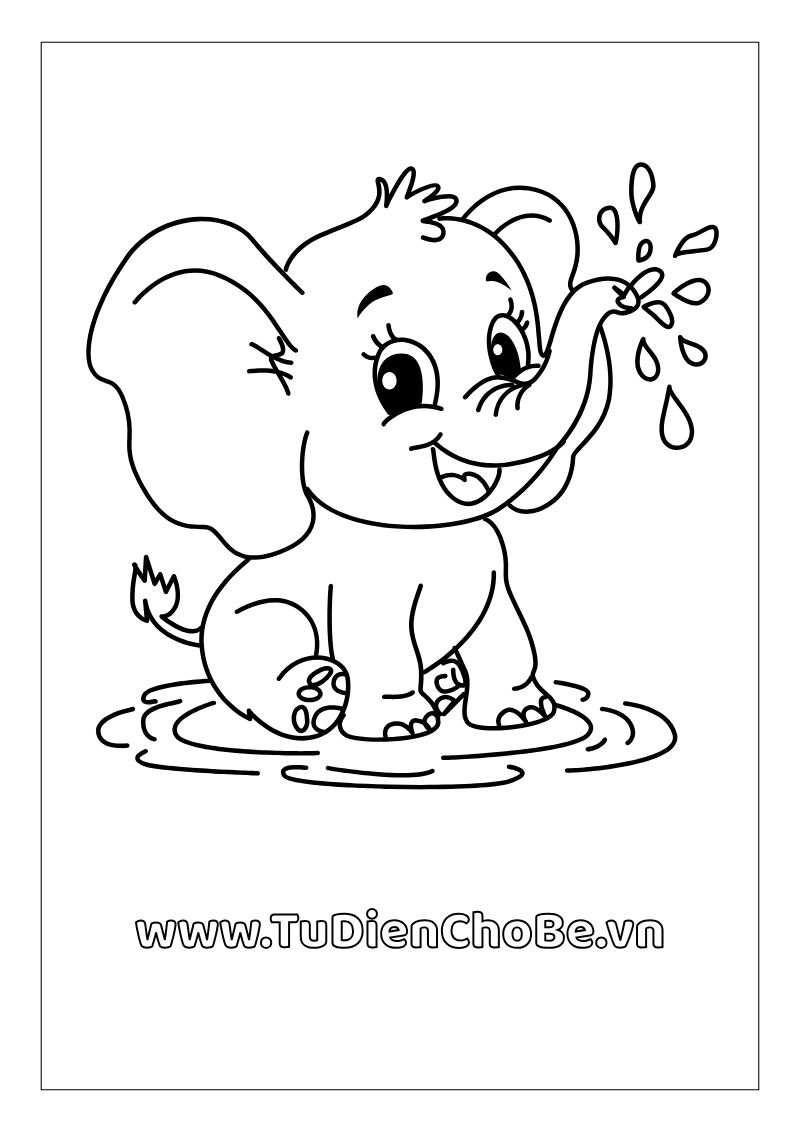 Tranh tô màu con voi miễn phí cho bé, hình voi ngộ nghĩnh dễ thương tải về