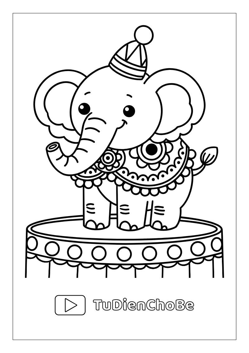 Tranh tô màu con voi miễn phí cho bé, hình voi ngộ nghĩnh dễ thương tải về