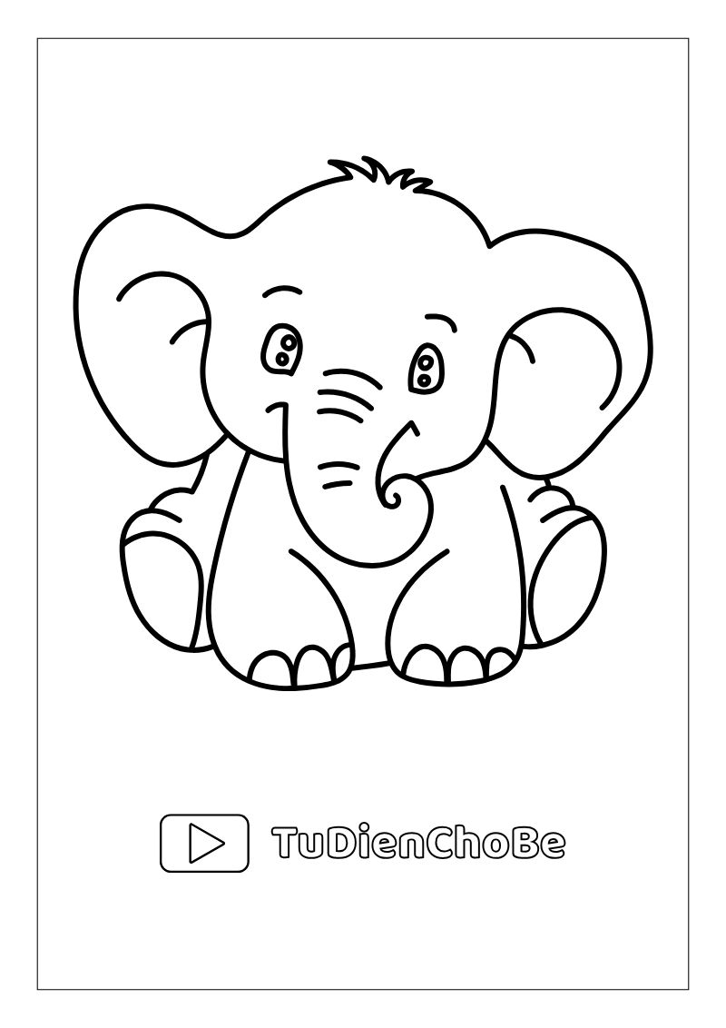 Tranh tô màu con voi miễn phí cho bé, hình voi ngộ nghĩnh dễ thương tải về