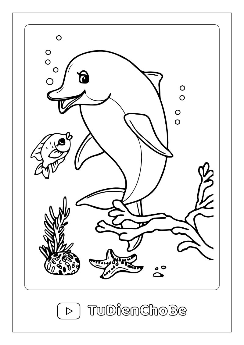 Tranh tô màu động vật biển cho bé – hình vẽ cá, rùa, bạch tuộc, sao biển dễ thương