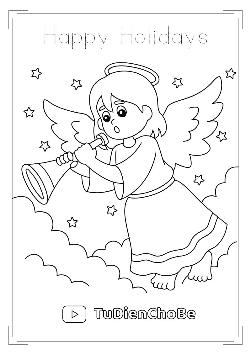 Tranh tô màu Giáng Sinh cho bé với ông già Noel, cây thông, tuần lộc và quà Noel dễ thương