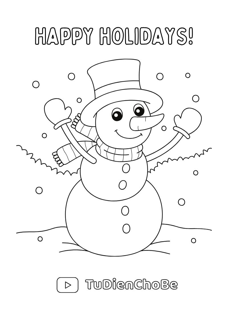 Tranh tô màu Giáng Sinh cho bé với ông già Noel, cây thông, tuần lộc và quà Noel dễ thương