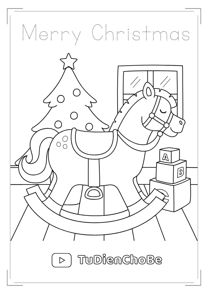 Tranh tô màu Giáng Sinh cho bé với ông già Noel, cây thông, tuần lộc và quà Noel dễ thương