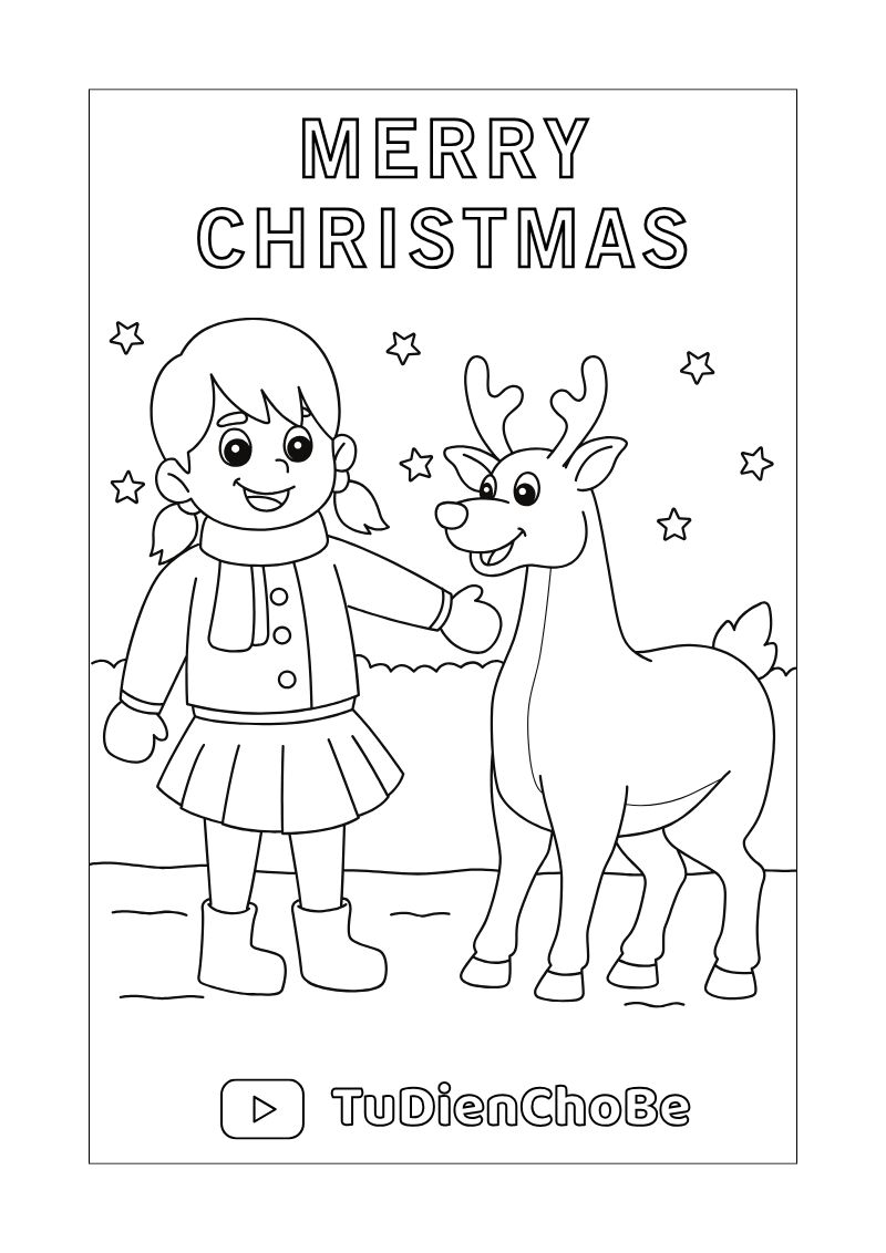 Tranh tô màu Giáng Sinh cho bé với ông già Noel, cây thông, tuần lộc và quà Noel dễ thương