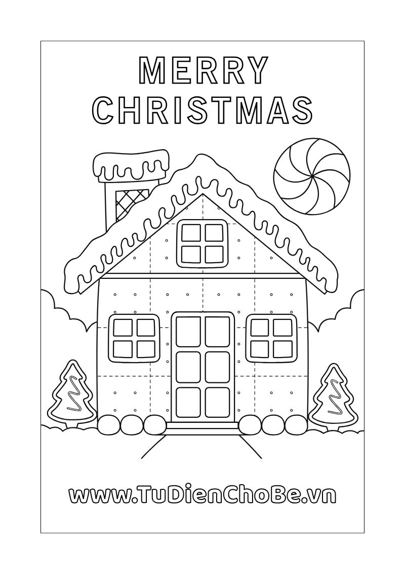 Tranh tô màu Giáng Sinh cho bé với ông già Noel, cây thông, tuần lộc và quà Noel dễ thương