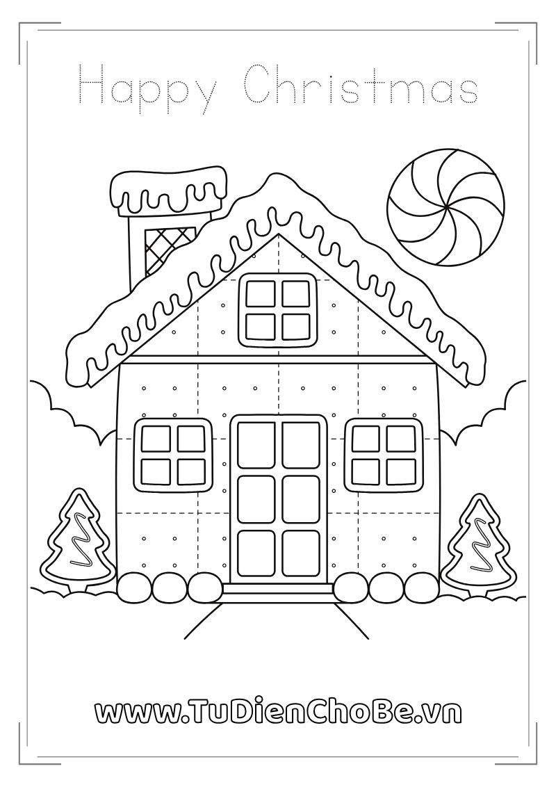 Tranh tô màu Giáng Sinh cho bé với ông già Noel, cây thông, tuần lộc và quà Noel dễ thương
