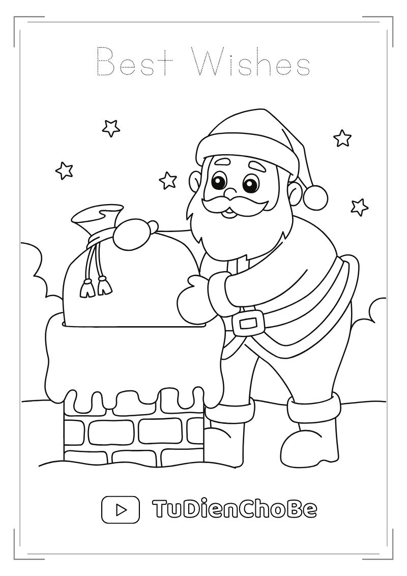 Tranh tô màu Giáng Sinh cho bé với ông già Noel, cây thông, tuần lộc và quà Noel dễ thương