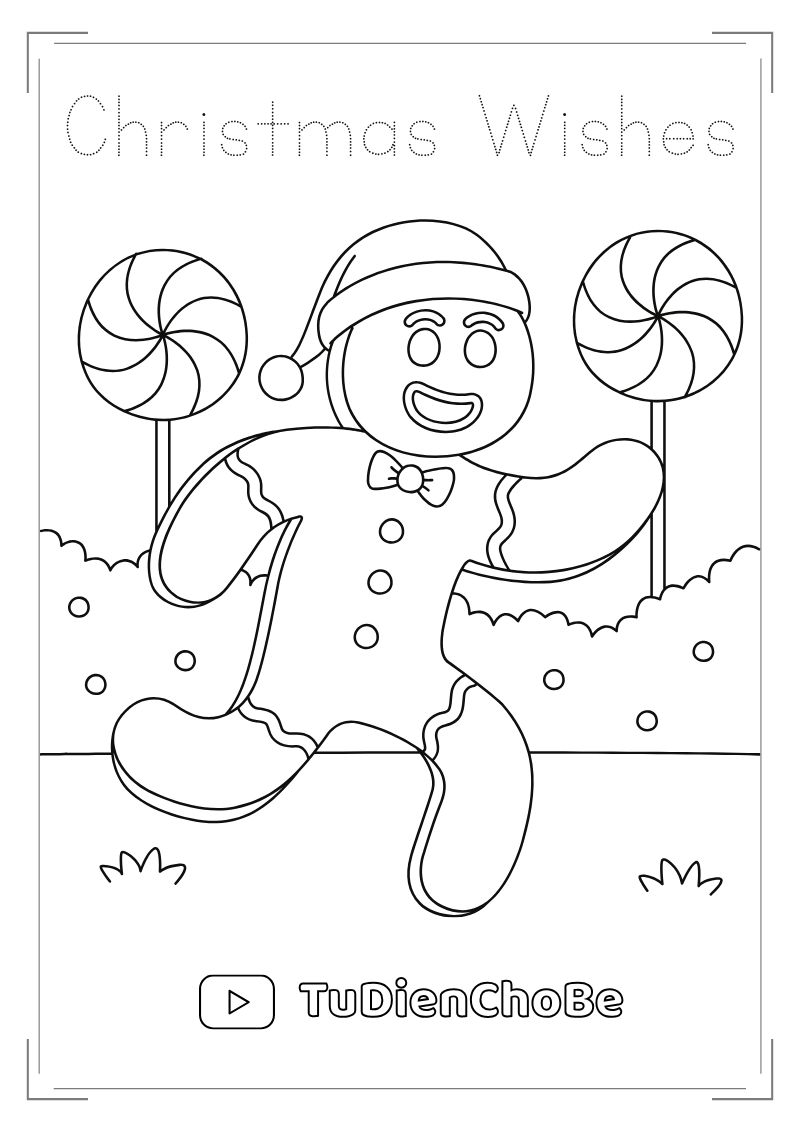 Tranh tô màu Giáng Sinh cho bé với ông già Noel, cây thông, tuần lộc và quà Noel dễ thương