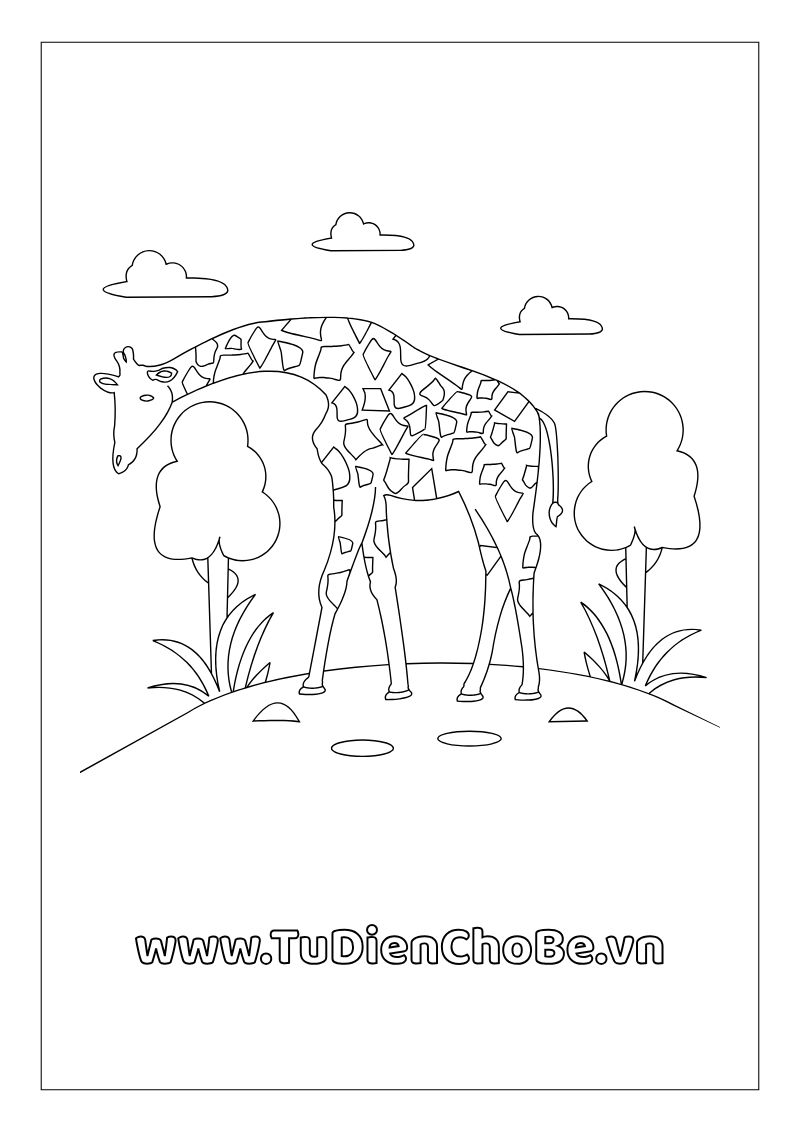 tranh tô màu hươu cao cổ đẹp, tranh tô màu hươu cao cổ rõ nét, hình tô màu hươu cao cổ hoạt hình,