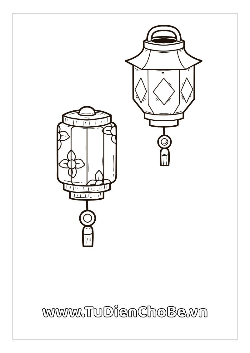 Tranh tô màu Tết Trung Thu cho bé, hình lồng đèn, múa lân, chị Hằng chú Cuội dễ thương, miễn phí tải về