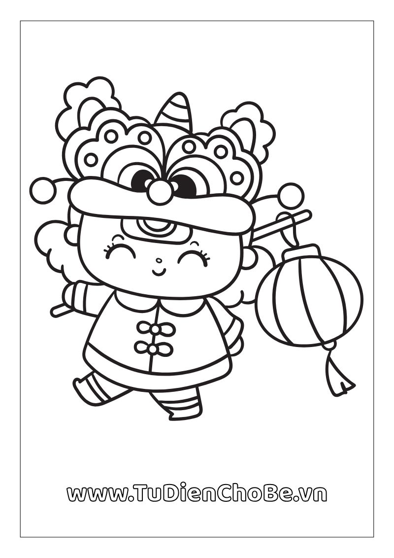 Tranh tô màu Tết Trung Thu cho bé, hình lồng đèn, múa lân, chị Hằng chú Cuội dễ thương, miễn phí tải về