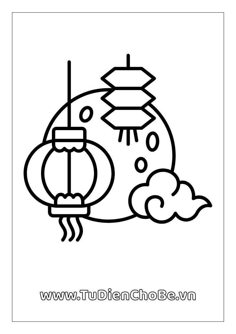 Tranh tô màu Tết Trung Thu cho bé, hình lồng đèn, múa lân, chị Hằng chú Cuội dễ thương, miễn phí tải về